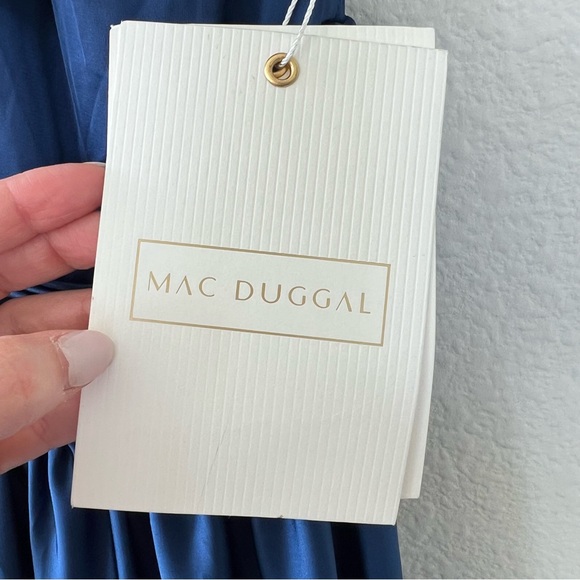 Mac Duggal Ruffle Tiered Soft Tie Halter Neck Gown in Sapphire Blue - Picture 12 of 12